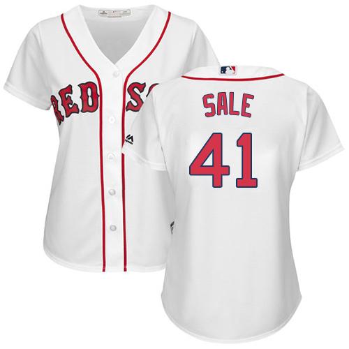 Red Sox #41 Chris Sale White Home Women's Stitched MLB Jersey - Click Image to Close